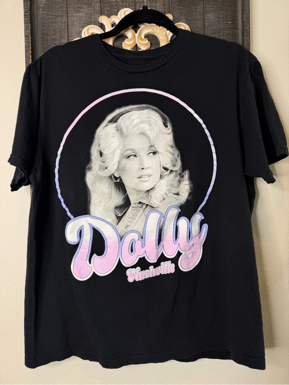 Dolly Nashville Black T-Shirt with Pink Graphic
